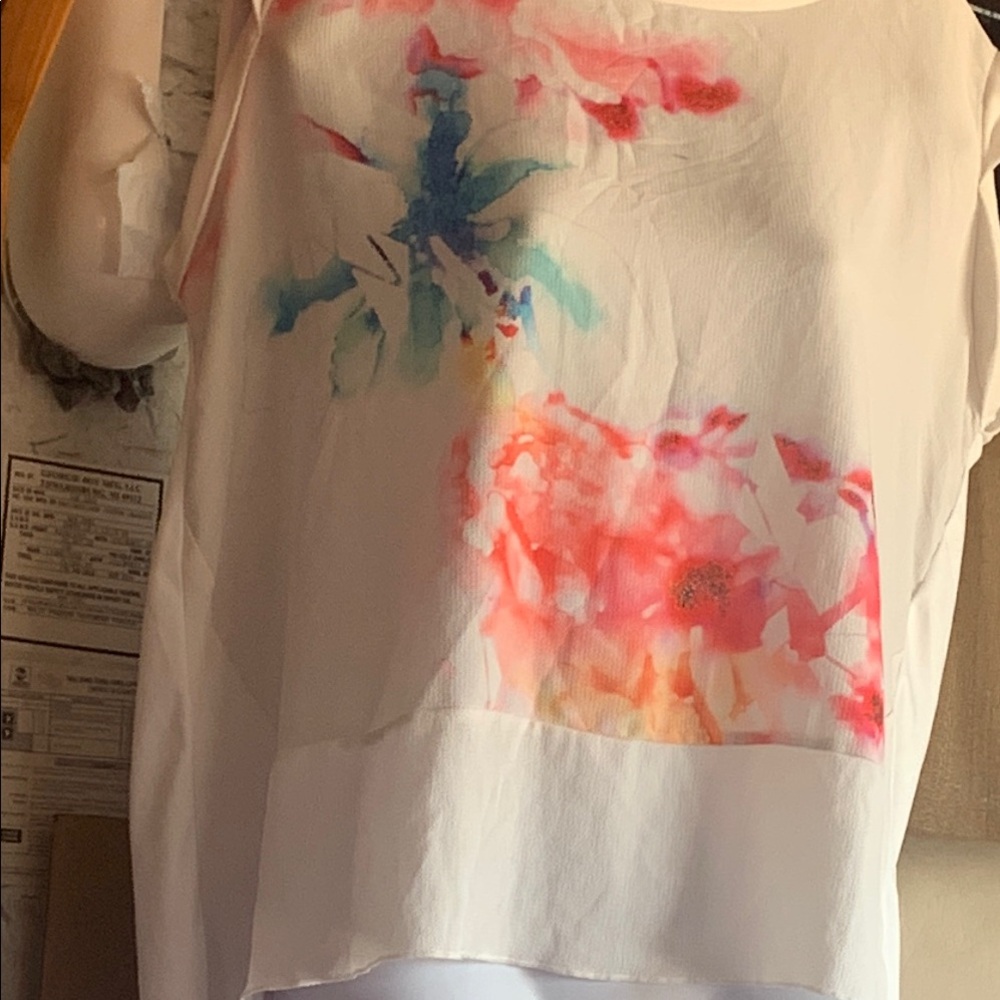 VENUS White and Pink Sleeveless Boxy Blouse